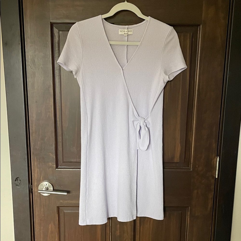 Madewell Texture & Thread Short Sleeve Side Tie Wrap Dress - Lilac XS